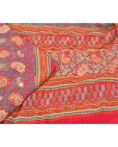 Sanskriti Vintage Bollywood Sarees Pure Georgette Silk Embroidered Sari Fabric, PS-60842-Shade Of Red-Thread Work-Pure Georgette Silk-2