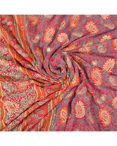 Sanskriti Vintage Bollywood Sarees Pure Georgette Silk Embroidered Sari Fabric, PS-60842-Shade Of Red-Thread Work-Pure Georgette Silk-7