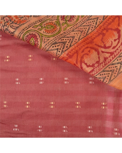 Sanskriti Vintage Dark Red Sarees 100% Pure Silk Block Printed Woven Sari Fabric, PS-60847-Dark Red-Woven Work-Pure Silk-3