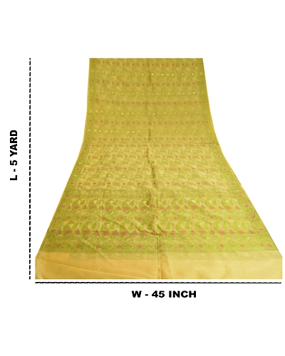 Sanskriti Vintage Cream Sarees Organza Hand-Woven Dhakai Jamdani Sari Fabric, PS-60850-Shade Of Cream-Thread Work-Organza-1