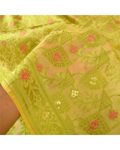 Sanskriti Vintage Cream Sarees Organza Hand-Woven Dhakai Jamdani Sari Fabric, PS-60850-Shade Of Cream-Thread Work-Organza-5