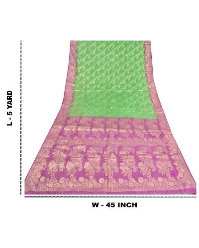Sanskriti Vintage Green Sarees 100% Pure Silk Woven Premium Sari Craft Fabric, PS-60858-Green &amp; Purple-Woven Work-Pure Silk-1