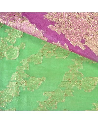 Sanskriti Vintage Green Sarees 100% Pure Silk Woven Premium Sari Craft Fabric, PS-60858-Green &amp; Purple-Woven Work-Pure Silk-3