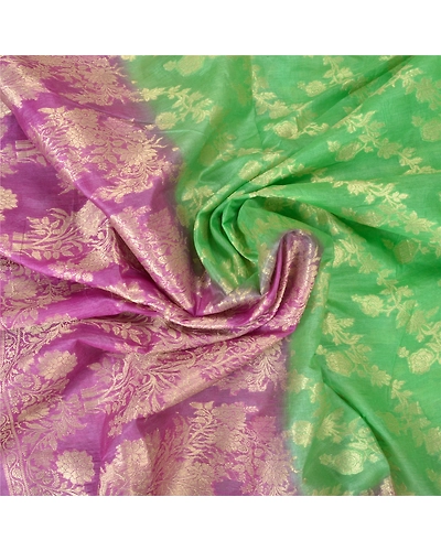 Sanskriti Vintage Green Sarees 100% Pure Silk Woven Premium Sari Craft Fabric, PS-60858-Green &amp; Purple-Woven Work-Pure Silk-7