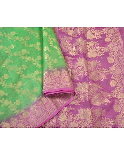 Sanskriti Vintage Green Sarees 100% Pure Silk Woven Premium Sari Craft Fabric, PS-60858-Green &amp; Purple-Woven Work-Pure Silk-10