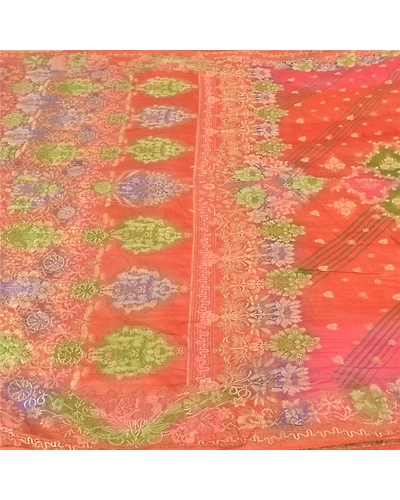 Sanskriti Vintage Peach Sarees 100% Pure Silk Woven Premium Sari Craft Fabric, PS-60865-Shade Of Peach &amp; Green-Woven Work-Pure Silk-4