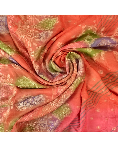 Sanskriti Vintage Peach Sarees 100% Pure Silk Woven Premium Sari Craft Fabric, PS-60865-Shade Of Peach &amp; Green-Woven Work-Pure Silk-7