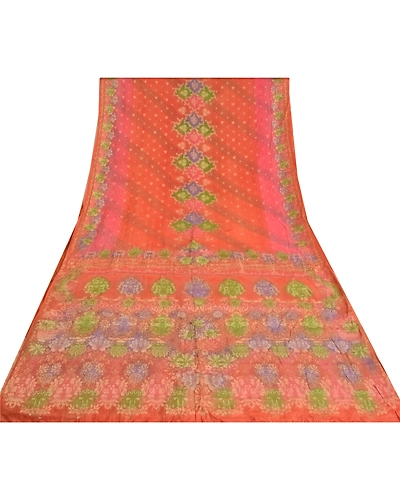 Sanskriti Vintage Peach Sarees 100% Pure Silk Woven Premium Sari Craft Fabric, PS-60865-Shade Of Peach &amp; Green-Woven Work-Pure Silk-9