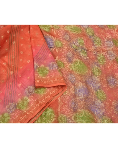 Sanskriti Vintage Peach Sarees 100% Pure Silk Woven Premium Sari Craft Fabric, PS-60865-Shade Of Peach &amp; Green-Woven Work-Pure Silk-10