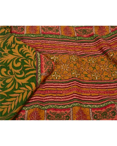 Sanskriti Vintage Green Sarees Pure Silk Hand Beaded Premium Sari Craft Fabric, PS-60875-Green-Zari Work-Pure Silk-2