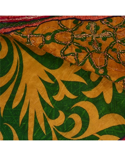 Sanskriti Vintage Green Sarees Pure Silk Hand Beaded Premium Sari Craft Fabric, PS-60875-Green-Zari Work-Pure Silk-3
