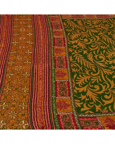 Sanskriti Vintage Green Sarees Pure Silk Hand Beaded Premium Sari Craft Fabric, PS-60875-Green-Zari Work-Pure Silk-4
