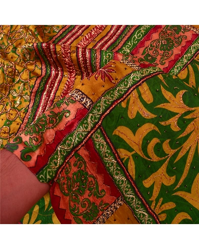 Sanskriti Vintage Green Sarees Pure Silk Hand Beaded Premium Sari Craft Fabric, PS-60875-Green-Zari Work-Pure Silk-5