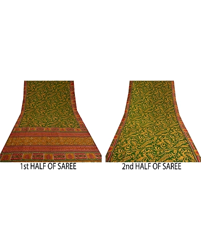 Sanskriti Vintage Green Sarees Pure Silk Hand Beaded Premium Sari Craft Fabric, PS-60875-Green-Zari Work-Pure Silk-6
