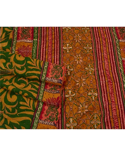 Sanskriti Vintage Green Sarees Pure Silk Hand Beaded Premium Sari Craft Fabric, PS-60875-Green-Zari Work-Pure Silk-8
