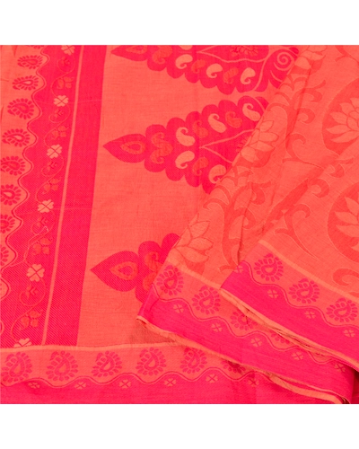 Sanskriti Vintage Peach Indian Sarees 100% Pure Cotton Woven Sari Craft Fabric, PS-60879-Peach-Woven Work-Pure Cotton-2