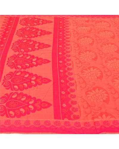 Sanskriti Vintage Peach Indian Sarees 100% Pure Cotton Woven Sari Craft Fabric, PS-60879-Peach-Woven Work-Pure Cotton-4