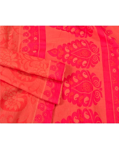 Sanskriti Vintage Peach Indian Sarees 100% Pure Cotton Woven Sari Craft Fabric, PS-60879-Peach-Woven Work-Pure Cotton-8