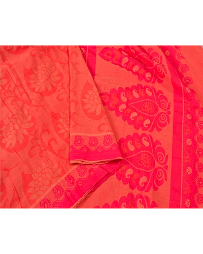 Sanskriti Vintage Peach Indian Sarees 100% Pure Cotton Woven Sari Craft Fabric, PS-60879-Peach-Woven Work-Pure Cotton-10