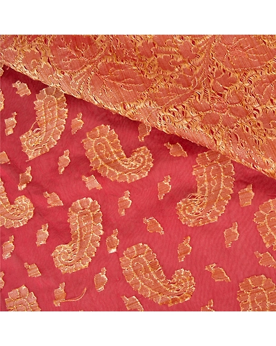 Sanskriti Vintage Indian Sarees Blend Silk Hand Beaded Woven Premium Sari Fabric, PS-60884-Dark Red-Woven Work-Blend Silk-3