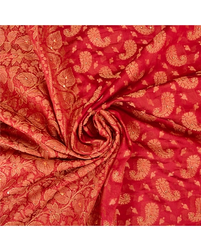 Sanskriti Vintage Indian Sarees Blend Silk Hand Beaded Woven Premium Sari Fabric, PS-60884-Dark Red-Woven Work-Blend Silk-7