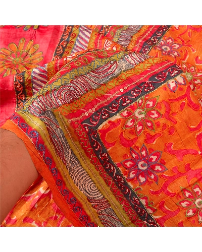 Sanskriti Vintage Orange Sarees 100% Pure Silk Hand Beaded Premium Sari Fabric, PS-60894-Orange-Thread Work-Pure Silk-5