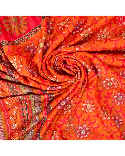 Sanskriti Vintage Orange Sarees 100% Pure Silk Hand Beaded Premium Sari Fabric, PS-60894-Orange-Thread Work-Pure Silk-7