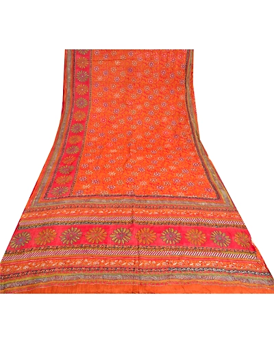 Sanskriti Vintage Orange Sarees 100% Pure Silk Hand Beaded Premium Sari Fabric, PS-60894-Orange-Thread Work-Pure Silk-9
