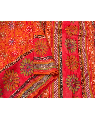 Sanskriti Vintage Orange Sarees 100% Pure Silk Hand Beaded Premium Sari Fabric, PS-60894-Orange-Thread Work-Pure Silk-10