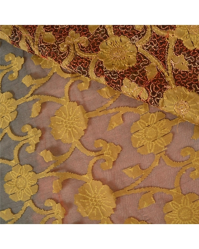 Sanskriti Vintage Brown Sarees Pure Organza Silk Hand Beaded Woven Sari Fabric, PS-60897-Brown-Woven Work-Pure Organza Silk-3