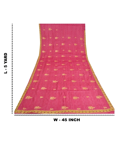Sanskriti Vintage Pink Indian Sarees Pure Silk Embroidered Sari Craft Fabric, PS-60908-Pink-Thread Work-Pure Silk-1