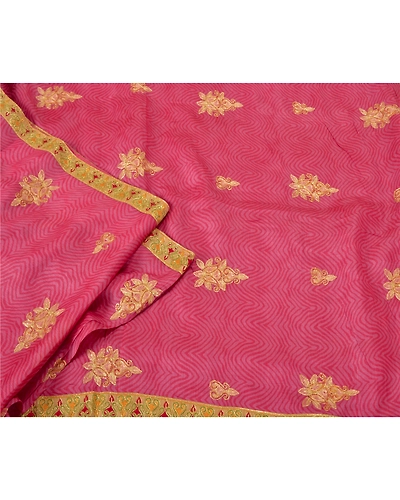 Sanskriti Vintage Pink Indian Sarees Pure Silk Embroidered Sari Craft Fabric, PS-60908-Pink-Thread Work-Pure Silk-2