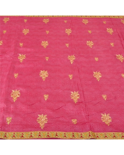 Sanskriti Vintage Pink Indian Sarees Pure Silk Embroidered Sari Craft Fabric, PS-60908-Pink-Thread Work-Pure Silk-4