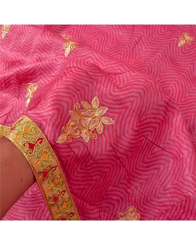 Sanskriti Vintage Pink Indian Sarees Pure Silk Embroidered Sari Craft Fabric, PS-60908-Pink-Thread Work-Pure Silk-5