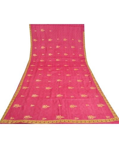 Sanskriti Vintage Pink Indian Sarees Pure Silk Embroidered Sari Craft Fabric, PS-60908-Pink-Thread Work-Pure Silk-9