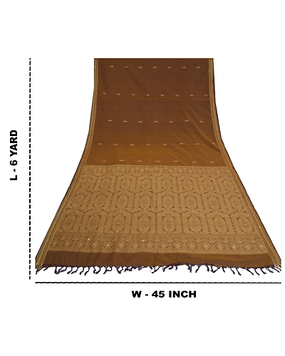 Sanskriti Vintage Brown Sarees 100% Pure Cotton Woven Premium Sari Fabric, PS-60914-Brown-Woven Work-Pure Cotton-1