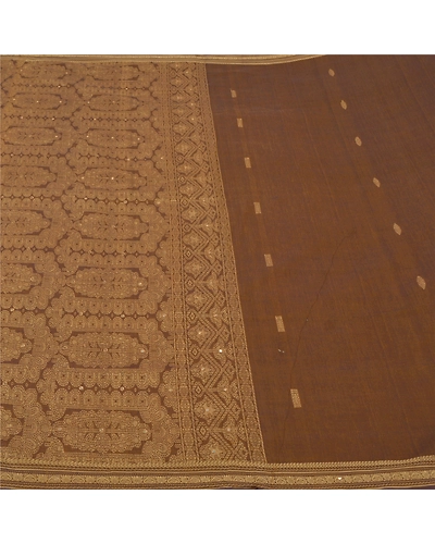 Sanskriti Vintage Brown Sarees 100% Pure Cotton Woven Premium Sari Fabric, PS-60914-Brown-Woven Work-Pure Cotton-4