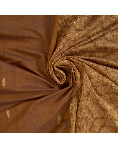 Sanskriti Vintage Brown Sarees 100% Pure Cotton Woven Premium Sari Fabric, PS-60914-Brown-Woven Work-Pure Cotton-7