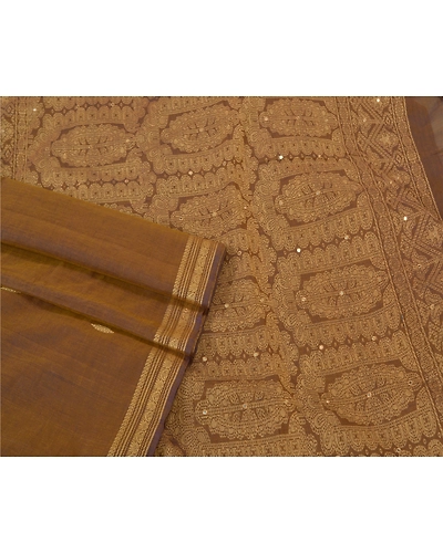 Sanskriti Vintage Brown Sarees 100% Pure Cotton Woven Premium Sari Fabric, PS-60914-Brown-Woven Work-Pure Cotton-8