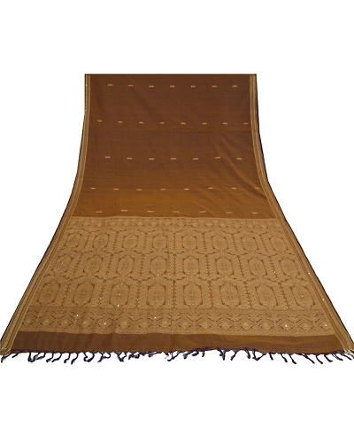 Sanskriti Vintage Brown Sarees 100% Pure Cotton Woven Premium Sari Fabric, PS-60914-Brown-Woven Work-Pure Cotton-9