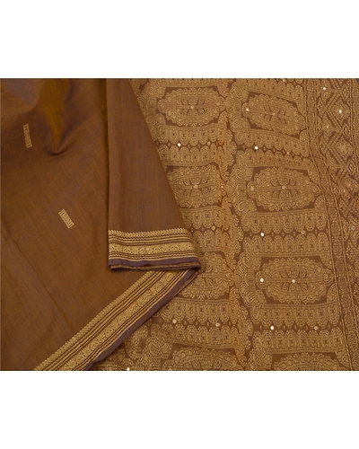 Sanskriti Vintage Brown Sarees 100% Pure Cotton Woven Premium Sari Fabric, PS-60914-Brown-Woven Work-Pure Cotton-10