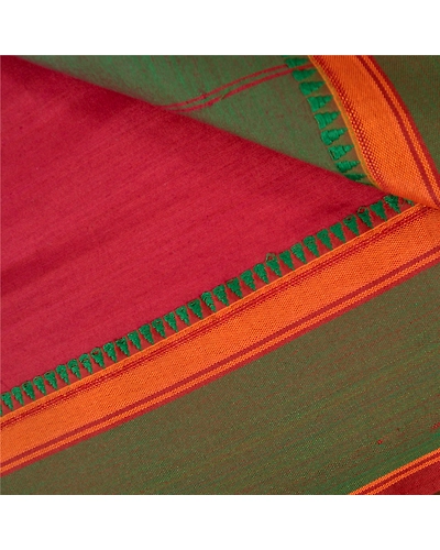 Sanskriti Vintage Dark Red Sarees Blend Cotton Woven Premium Sari Craft Fabric, PS-60915-Dark Red &amp; Green-Woven Work-Blend Cotton-3