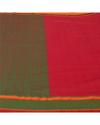 Sanskriti Vintage Dark Red Sarees Blend Cotton Woven Premium Sari Craft Fabric, PS-60915-Dark Red &amp; Green-Woven Work-Blend Cotton-4