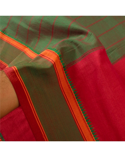 Sanskriti Vintage Dark Red Sarees Blend Cotton Woven Premium Sari Craft Fabric, PS-60915-Dark Red &amp; Green-Woven Work-Blend Cotton-5