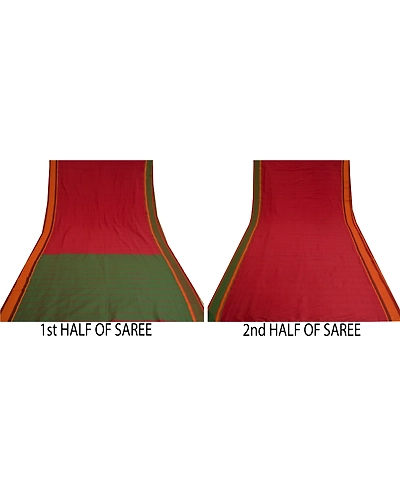 Sanskriti Vintage Dark Red Sarees Blend Cotton Woven Premium Sari Craft Fabric, PS-60915-Dark Red &amp; Green-Woven Work-Blend Cotton-6
