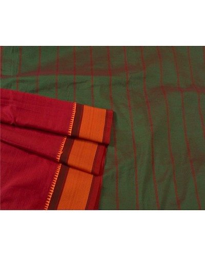 Sanskriti Vintage Dark Red Sarees Blend Cotton Woven Premium Sari Craft Fabric, PS-60915-Dark Red &amp; Green-Woven Work-Blend Cotton-8