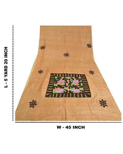 Sanskriti Vintage Peach Sarees 100% Pure Silk Hand Beaded Premium Sari Fabric, PS-60919-Peach-Thread Work-Pure Silk-1