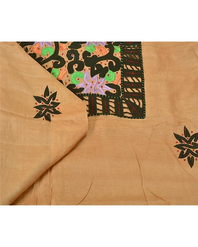 Sanskriti Vintage Peach Sarees 100% Pure Silk Hand Beaded Premium Sari Fabric, PS-60919-Peach-Thread Work-Pure Silk-2