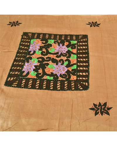 Sanskriti Vintage Peach Sarees 100% Pure Silk Hand Beaded Premium Sari Fabric, PS-60919-Peach-Thread Work-Pure Silk-4
