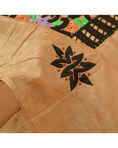 Sanskriti Vintage Peach Sarees 100% Pure Silk Hand Beaded Premium Sari Fabric, PS-60919-Peach-Thread Work-Pure Silk-5